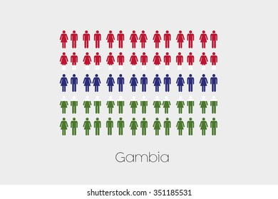 Illustration of Men and Women with the Flag of Gambia