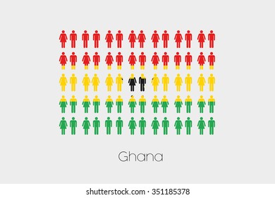 Illustration of Men and Women with the Flag of Ghana