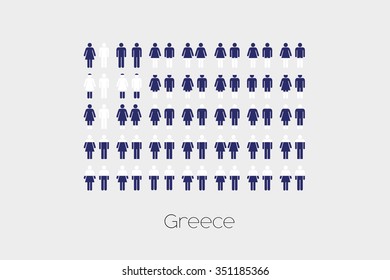 Illustration of Men and Women with the Flag of Greece