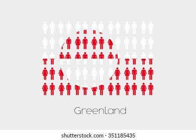 Illustration of Men and Women with the Flag of Greenland