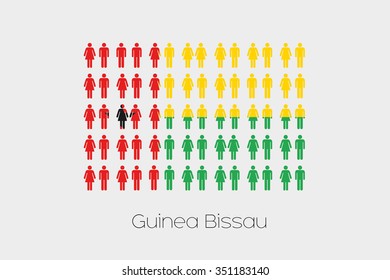 Illustration of Men and Women with the Flag of Guinea Bissau