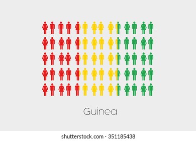 Illustration of Men and Women with the Flag of Guinea