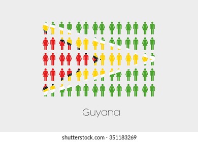 Illustration of Men and Women with the Flag of Guyana