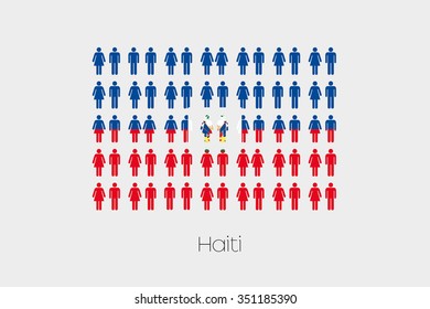 Illustration of Men and Women with the Flag of Haiti
