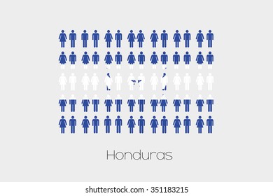 Illustration of Men and Women with the Flag of Honduras