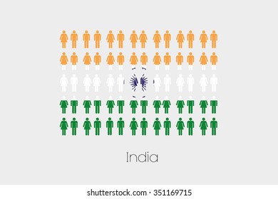 Illustration of Men and Women with the Flag of India