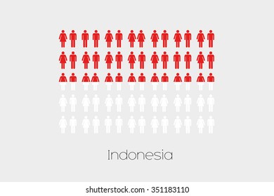 Illustration of Men and Women with the Flag of Indonesia