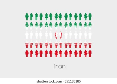 Illustration of Men and Women with the Flag of Iran