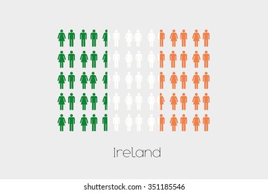 Illustration of Men and Women with the Flag of Ireland