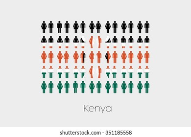 Illustration of Men and Women with the Flag of Kenya