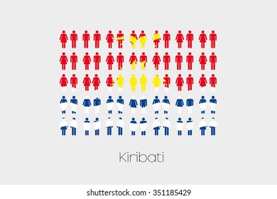 Illustration of Men and Women with the Flag of Kiribati