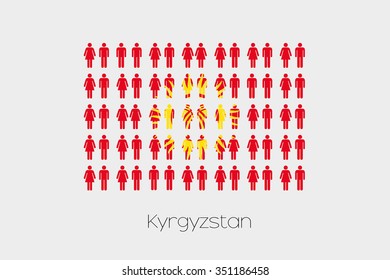 Illustration of Men and Women with the Flag of Kyrghyzstan