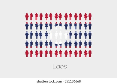 Illustration of Men and Women with the Flag of Laos