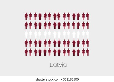 Illustration of Men and Women with the Flag of Latvia