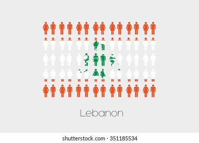 Illustration of Men and Women with the Flag of Lebanon