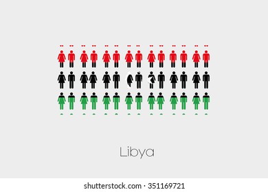Illustration of Men and Women with the Flag of Libya-46