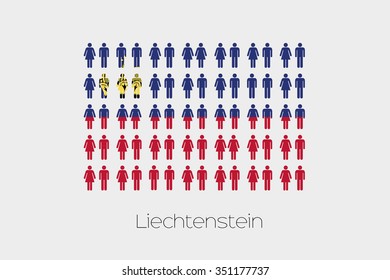 Illustration of Men and Women with the Flag of Liechtenstein