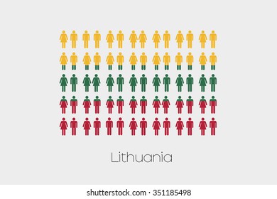 Illustration of Men and Women with the Flag of Lithuania