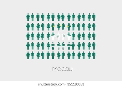 Illustration of Men and Women with the Flag of Macau