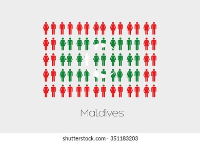 Illustration of Men and Women with the Flag of Maldives