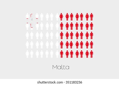 Illustration of Men and Women with the Flag of Malta