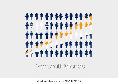 Illustration of Men and Women with the Flag of Marshall Islands