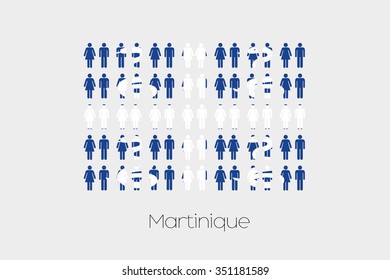 Illustration of Men and Women with the Flag of Martinique