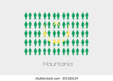 Illustration of Men and Women with the Flag of Mauritania