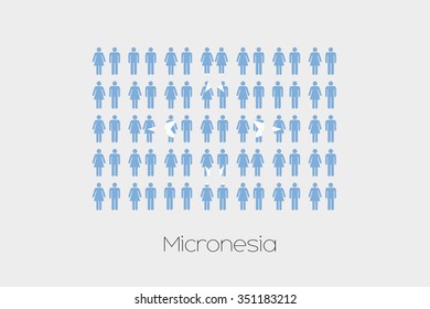 Illustration of Men and Women with the Flag of Micronesia