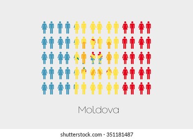 Illustration of Men and Women with the Flag of Moldova