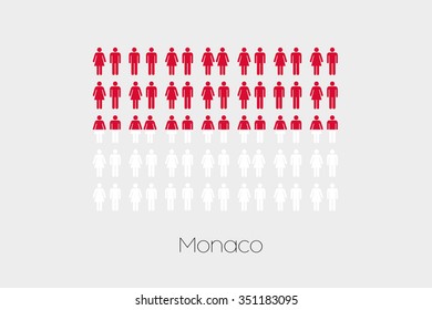 Illustration of Men and Women with the Flag of Monaco