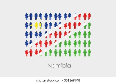 Illustration of Men and Women with the Flag of Namibia