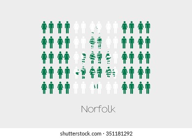 Illustration of Men and Women with the Flag of Norfolk