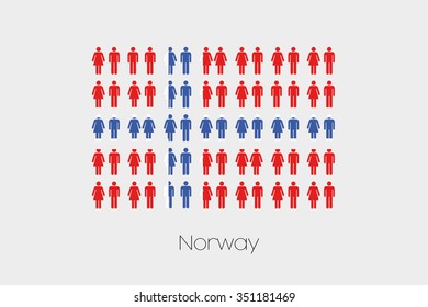 Illustration of Men and Women with the Flag of Norway