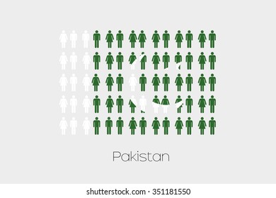 Illustration of Men and Women with the Flag of Pakistan