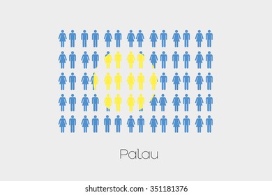 Illustration of Men and Women with the Flag of Palau