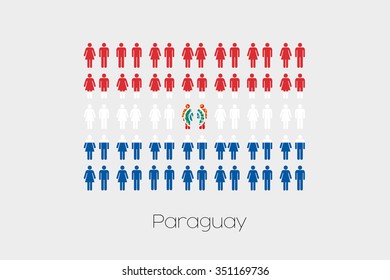 Illustration of Men and Women with the Flag of Paraguay