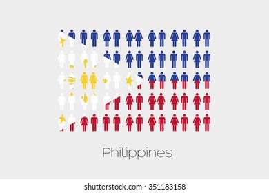 Illustration of Men and Women with the Flag of Philippines