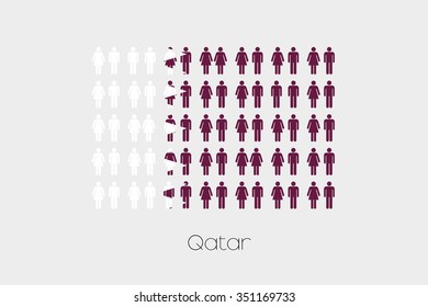 Illustration of Men and Women with the Flag of Qatar