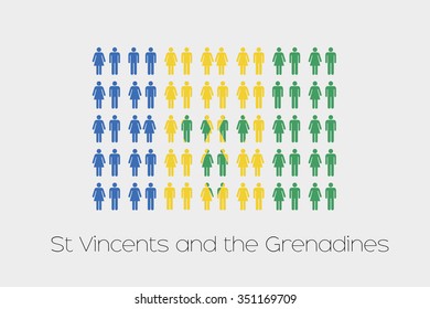 Illustration of Men and Women with the Flag of Saint Vincent and the Grenadines