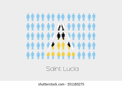 Illustration of Men and Women with the Flag of Saint Lucia