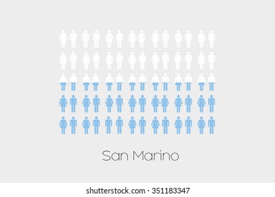 Illustration of Men and Women with the Flag of San Marino
