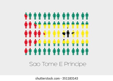Illustration of Men and Women with the Flag of Sao Tome E Principe