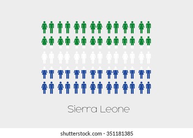 Illustration of Men and Women with the Flag of SierraLeone