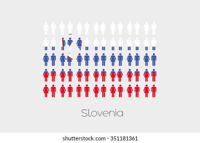 Illustration of Men and Women with the Flag of Slovenia