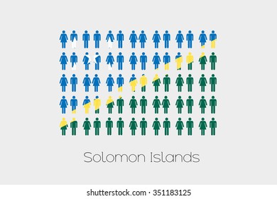 Illustration of Men and Women with the Flag of Solomon Islands