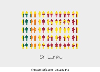 Illustration of Men and Women with the Flag of Sri Lanka