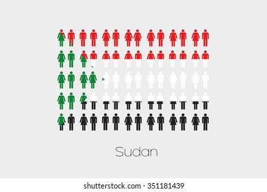 Illustration of Men and Women with the Flag of Sudan