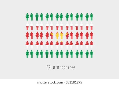 Illustration of Men and Women with the Flag of Suriname