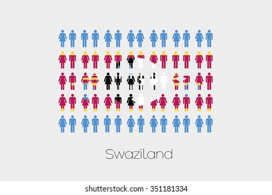 Illustration of Men and Women with the Flag of Swaziland